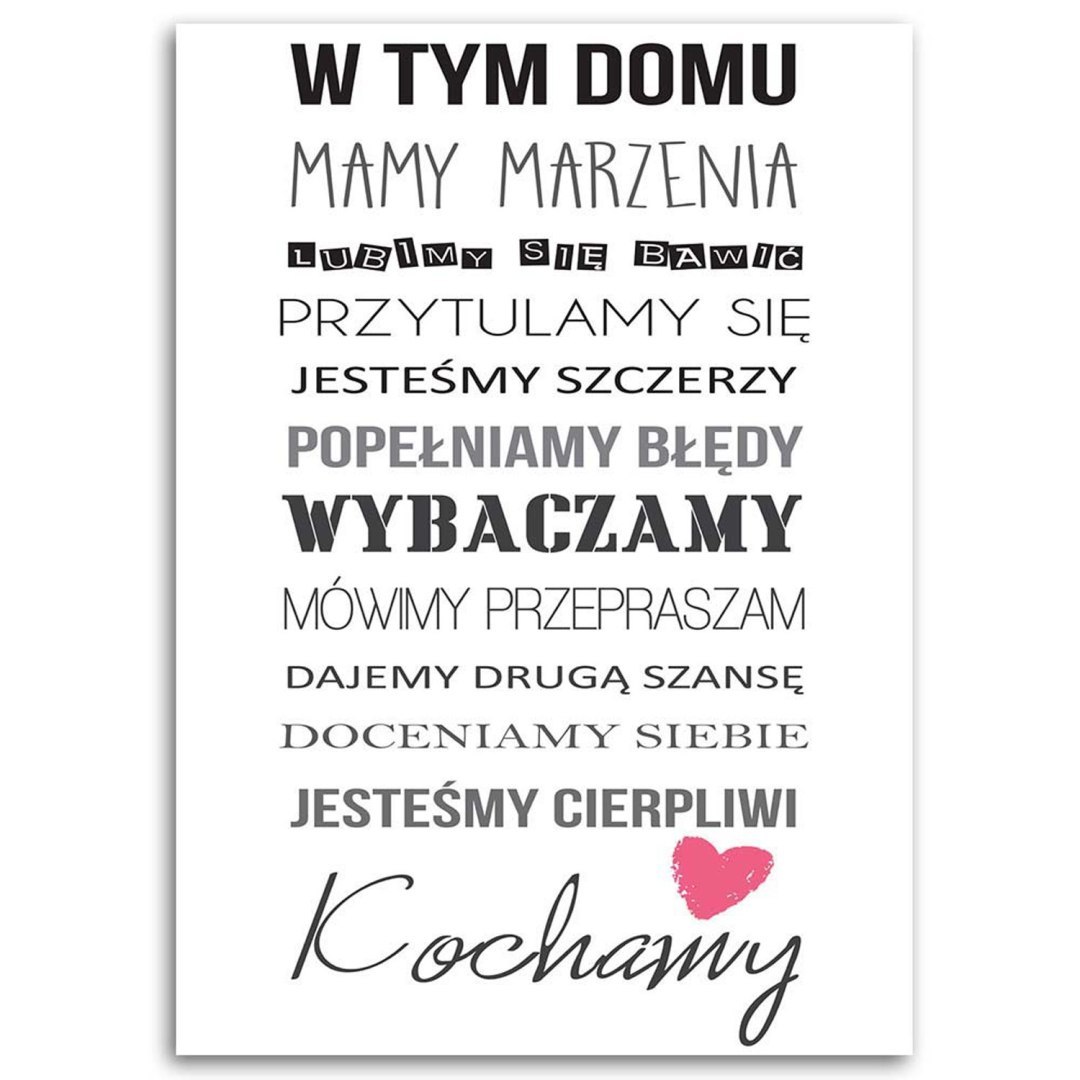 Emaga Obraz na płótnie, W tym domu typografia - 40x60